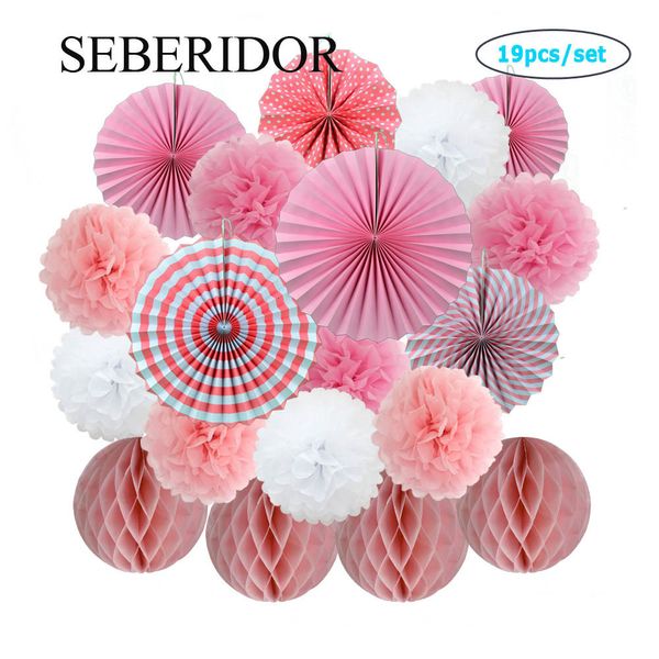 Andere Event-Party-Zubehör, Baby-Mädchen-Taufe, Party-Geschenk, rosa-blaues Set, gemischter Papierfächer, Wabenball, Hochzeitstag, Weihnachtsdekoration, Seidenbommel 230926