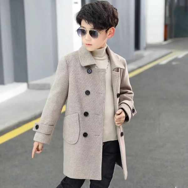 Casaco coreano meninos lã inverno inglaterra estilo crianças grosso outerwear moda lã longa jaquetas crianças casacos quentes 230926