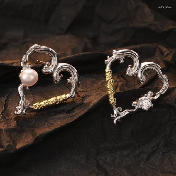 Orecchini a cerchio S925 Design di nicchia femminile alla moda Trama di erba Colore oro e argento Contrasto temperamento d'amore