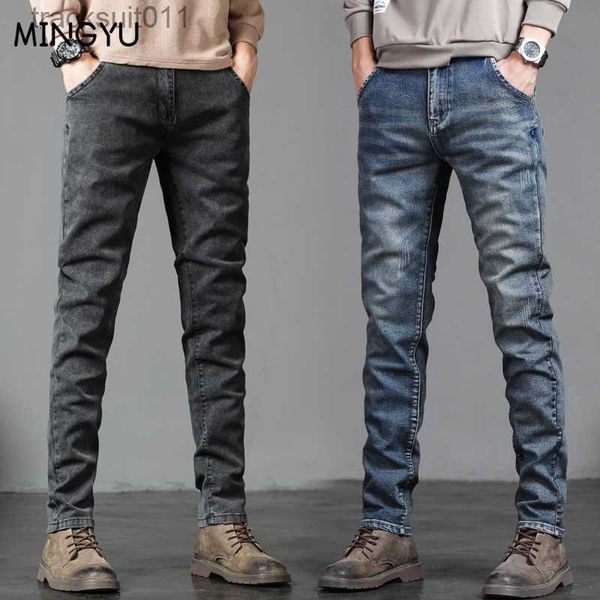Jeans da uomo Primavera Autunno Moda classica da uomo Jeans grigi Casual Slim Skinny Vintage Blu Streetwear Biker Party Pantaloni lunghi 27-36 L230926