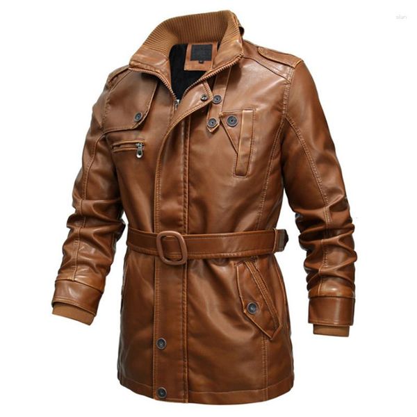 Männer Pelz Mode Motorrad Leder Jacke Männer Graben Mantel Top Qualität Dicken PU Männlichen Casual Lange Jacken 6XL