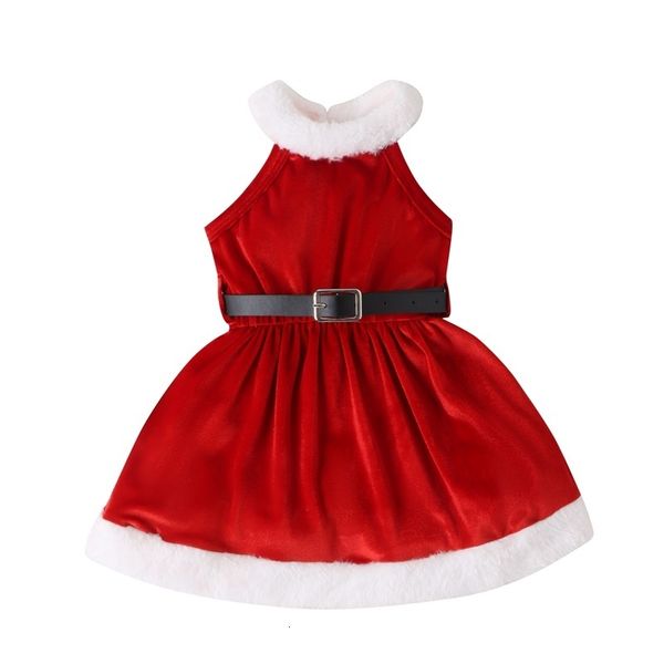 Vestidos da menina Pudcoco Crianças Meninas Vestido Roupas de Natal Vestido de Veludo Patchwork Vestido Sem Mangas Vestido de Princesa com Cinto de Couro Preto 6M-5T 230925