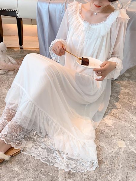 Kadın pijama peri lolita dantel fırfırlar prenses pijama gece elbisesi bahar sonbahar modal uzun kollu artı örgü Victoria Nightgowns