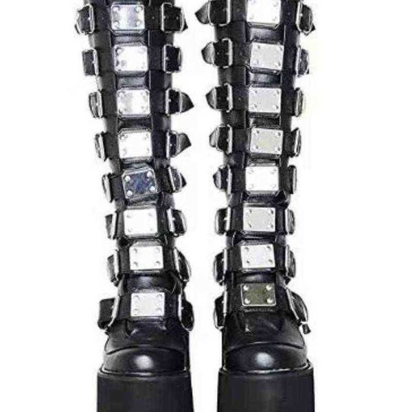 Stivali Donna Cosplay Stivali alti da cavaliere in pelle con tubo lungo invernale Punk Gotico Classico Scarpe con tacco nero al ginocchio 220514