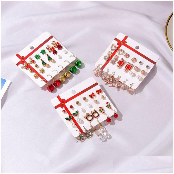 Orecchini pendenti mix placcato oro vintage per le donne Colorf Bell Deer Set di Natale Regali per ragazze adorabili Orecchini gioielli con consegna di goccia Dhcmj