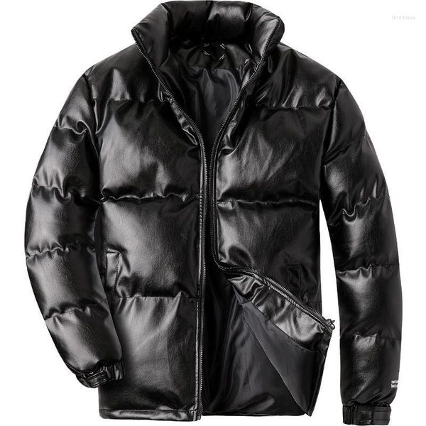 Мужская меховая куртка из искусственной кожи и хлопка, зимняя мужская стеганая куртка в корейском стиле, мужская утолщенная мужская ветрозащитная модная черная куртка