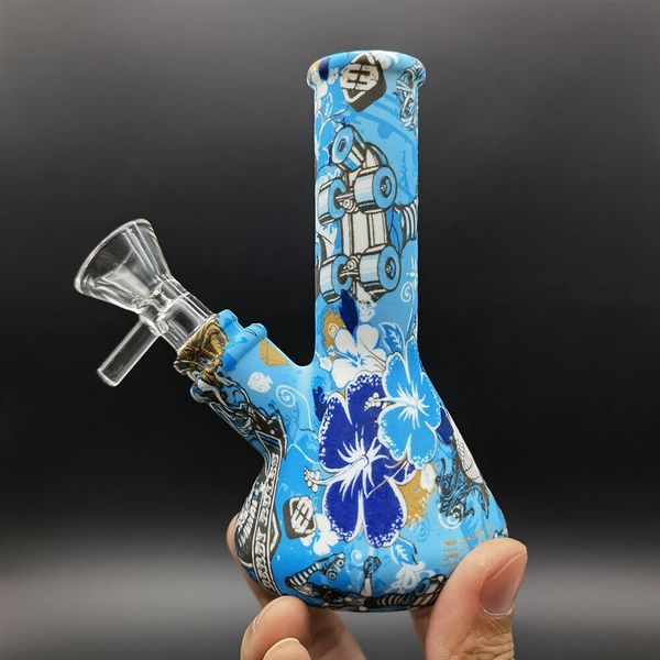 4.7 inç Silikon Borular Sigara Boru Bong Bubbler Harsah Shisha Bongs+ 14mm Cam Kase