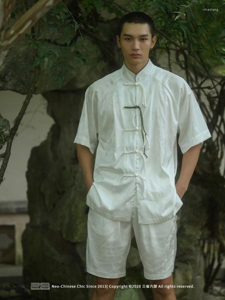 Herren-Freizeithemden, Fünf-Punkt-Shorts, dunkelgrün, lockere Sommer-leichte, atmungsaktive, nicht dehnbare, gerade Jacquard-Shorts im chinesischen Stil