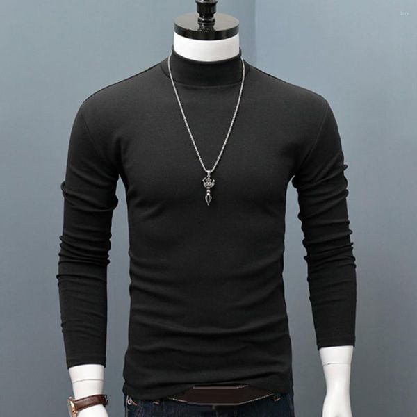 Ternos masculinos b8674 inverno quente masculino mock neck básico simples camiseta blusa pulôver manga longa topo masculino outwear fino ajuste estiramento moda