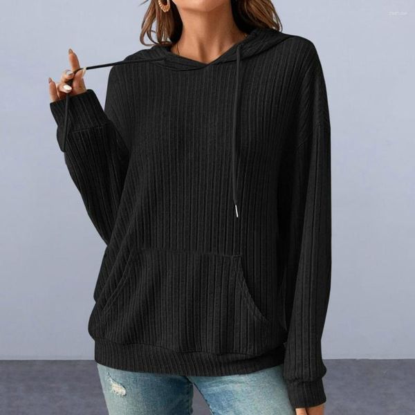 Felpe con cappuccio da donna Felpa con cappuccio lavorata a maglia tinta unita per donna Maglione pullover morbido lavorato a maglia a righe autunno inverno