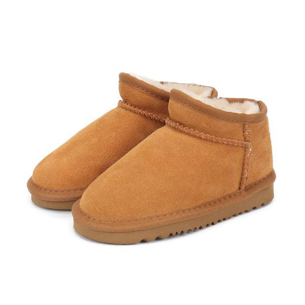 Bota de neve infantil austrália, designer ultra mini, botas de inverno com pele de pelúcia, couro real, salto plano, sapatos para bebês e meninas