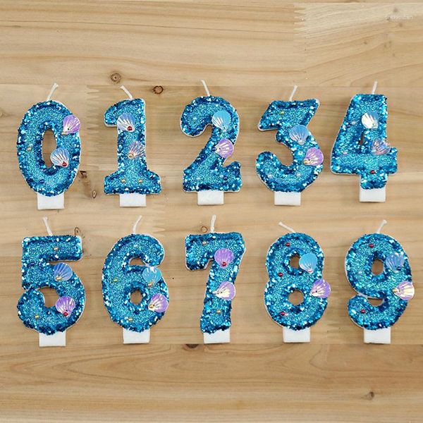 Fontes de festa 1 pcs sonhador azul velas de aniversário bonito menina número vela bolo topper bolos de casamento sobremesa cozimento decoração