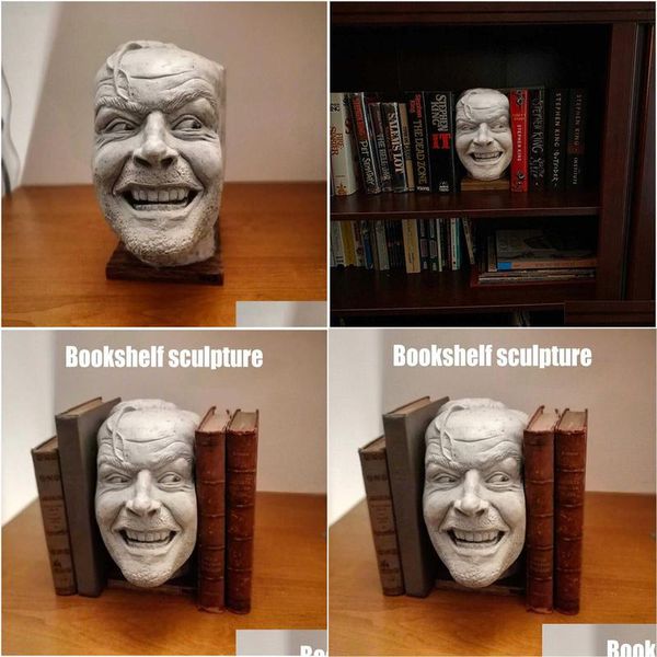 Dekorative Objekte Figuren Skulptur der leuchtenden Buchstütze Bibliothek Heres Johnny Harz Desktop Ornament Bücherregal Ksi999 210811 D Otm37