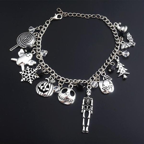 Link Chain O Pesadelo Antes do Natal Pulseira Jack Skellington Flocos de Neve Abóbora Crânio Encantos Pulseiras Halloween Je242b