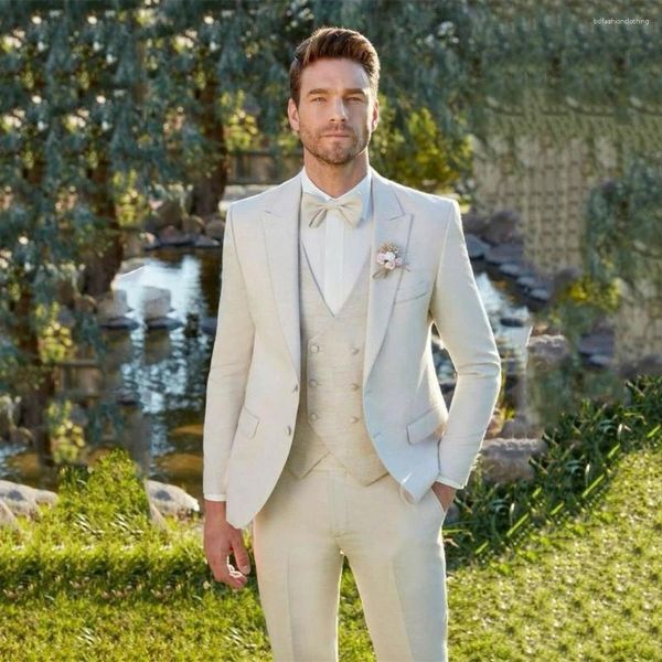 Ternos masculinos lindo terno branco masculino formal negócios blazer banquete casamento noivo smoking charme fino ajuste 3 pc jaqueta colete calças traje homme