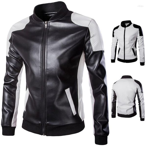 Casaco de pele masculino primavera casual motor emendado jaqueta de couro outono moda motociclista vintage quente