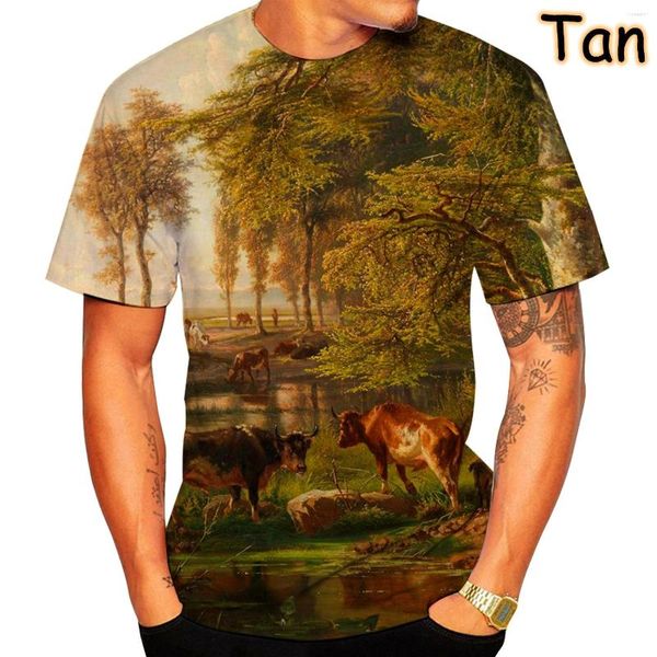Herren T-Shirts Sommermode Paar Lustiges 3D-Druck-T-Shirt Cattle Bull Kurzarm-T-Shirts XS-5XL