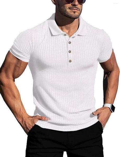 Erkek Polos Stripe Polo Gömlek Yaz Koşu Sporları Fitness Giysileri Kas İnce Fit Kısa Kollu T-Shirt V yaka yaka rahat üstler