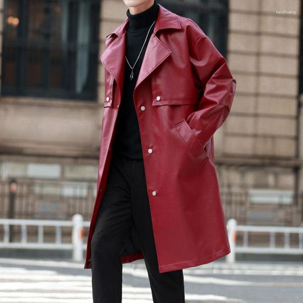 Trench da uomo 5XL di grandi dimensioni in pelle rossa bordeaux lunghe giacche bordeaux per uomo stile nero 2023 cappotti invernali di qualità