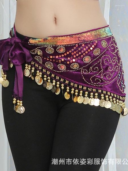 Abbigliamento da palco Maglia Costume da ballo orientale Danza urbana Sciarpa latina all'anca Nappa Pancia Performance Jazz Paillettes Flamco Abbigliamento donna araba