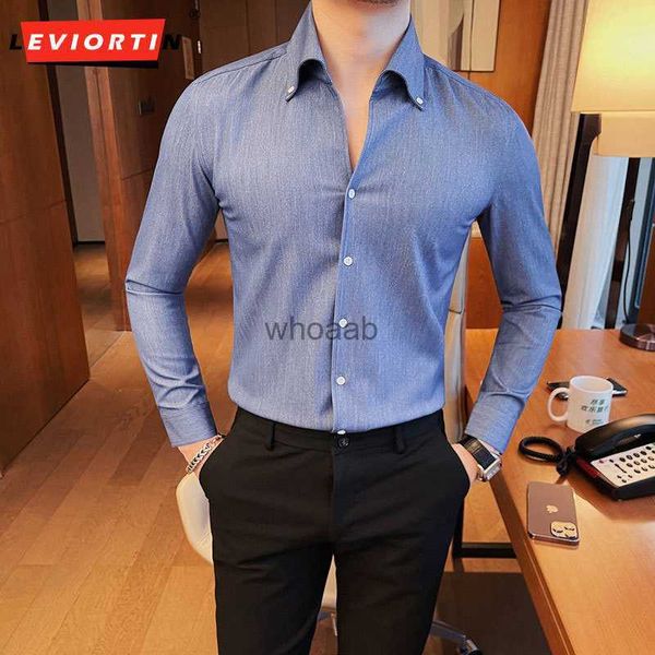 Camisas de vestido masculinas de alta qualidade 4XL-S Business Formal Wear Camisas de manga comprida para roupas masculinas 2023 Slim Fit Casual V Neck Blusa Homme Smoking Venda YQ230926