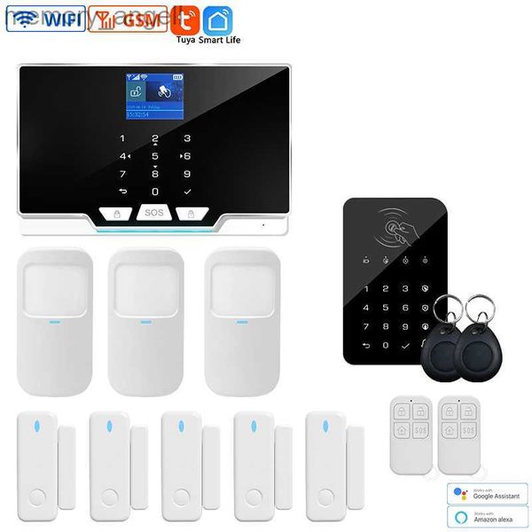 Sistemi di allarme Kit sistema di allarme Smart Tuya APP WIFI Sistema di allarme GSM 433 MHz Sicurezza domestica Rilevatore di movimento a infrarossi wireless Sensore porta Sirena YQ230927