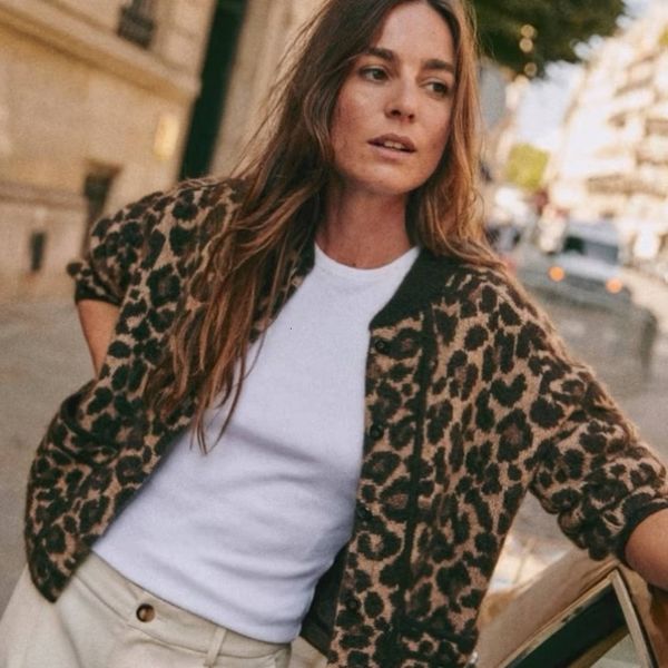 Maglieria da donna T-shirt Boutique originale spessa Kidmohair Leopard Cardigan aperto Maglione oversize XS S M L 230925