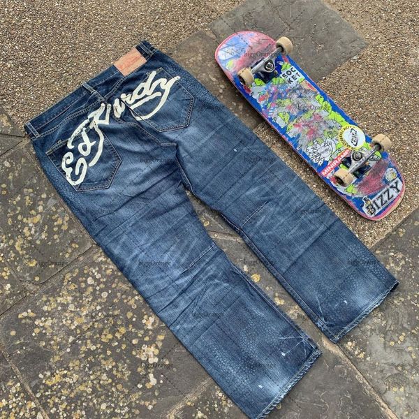 Mens Y2K Jeans para Mens High Street Hip Hop Gráfico Carta Reta Imprimir Harajuku Vintage Casal Calças Casuais Baixa Cintura Baggy Jeans W5Eq #
