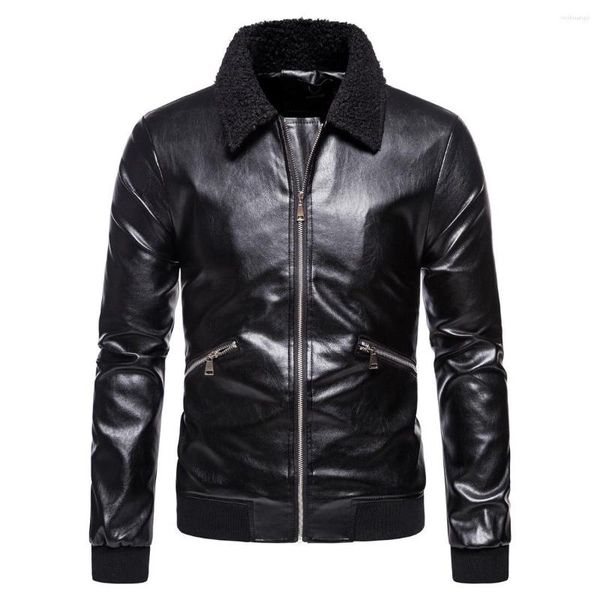 Мужская меховая куртка 2023, зимняя мотоциклетная кожаная куртка с воротником-факсом, теплая куртка больших размеров 5XL, крутые пальто с карманами на молнии