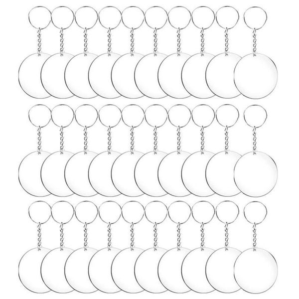 Chaveiros 48/72 / 96pcs Acrílico Transparente Círculo Discos Conjunto Chaveiros Clear Round Keychain Blanks para DIY Transparent283Y