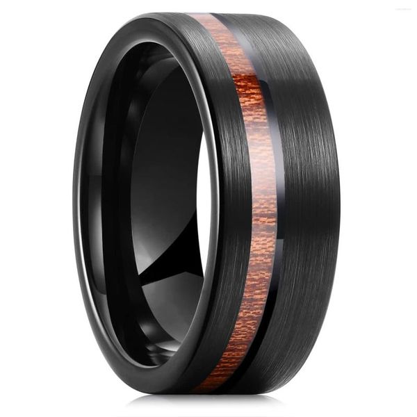 Eheringe Mode 8mm Männer Edelstahl Schwarz Gebürstetes Koa Holz Für Frauen Verlobung Schmuck Geburtstagsgeschenke