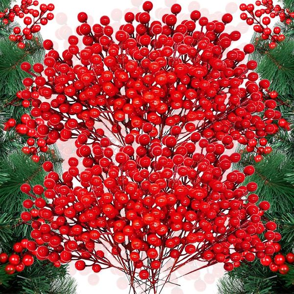 Flores decorativas 1-12 ramos com 30 cabeças buquê de frutas artificiais ramo vermelho holly berry estame plantas festa de natal decoração de casa