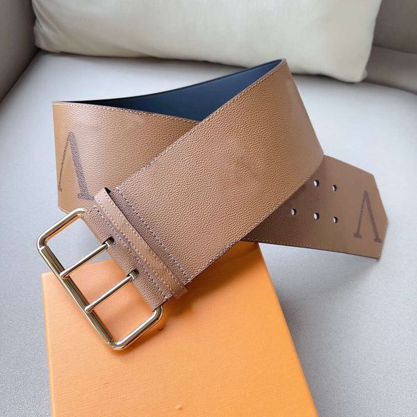 Üst Calfskin Kadın Kemer Moda Tasarımcı Kemer Genişliği 9.0cm Lüks Mektup Çift Düğme Klasik Elbise Satır Küçük Elbise Aksesuar Kemeri 8a