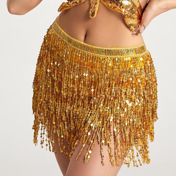 Abbigliamento da palcoscenico Costumi per cintura di danza del ventre Sciarpa con nappa con paillettes per donne Cinture da ballo Colori Indain