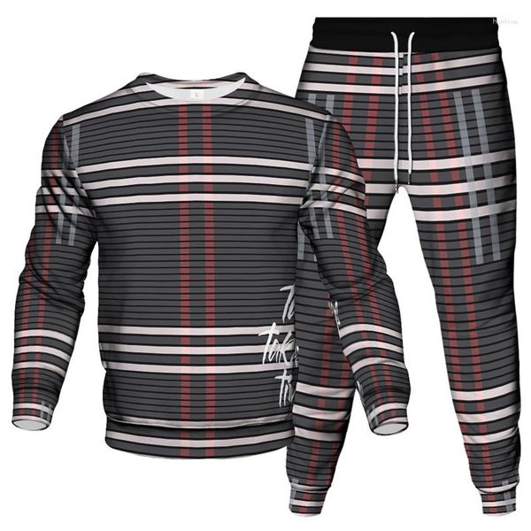 Fatos masculinos houndstooth treliça padrão impressão treino masculino moda roupas terno ao ar livre casual moletom calças de jogging 2 peça esporte