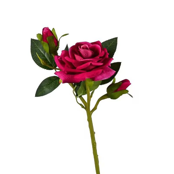 Commercio all'ingrosso caldo 3 teste di velluto artificiale rosa singolo brounch stelo San Valentino regalo perfetto bouquet di fiori bouquet da sposa finto rose rosse bianche blu