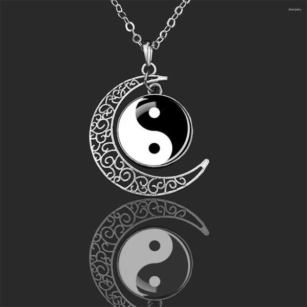 Pingente colares estilo yin yang colar lua cúpula de vidro preto e branco símbolo moda elegante festa feriado presente mulher jóias