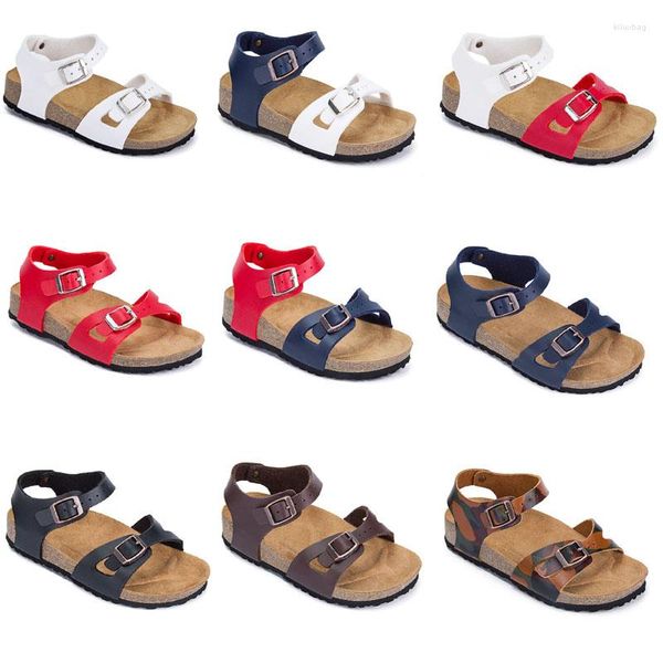 Terlik Erkekler Sıradan Ayakkabı Kızlar Sandals Çocuklar Yaz Plaj Deri Flip Flops Ahşap taban Slaytları Ayakkabı Kutusu ile Konforlu Giyim