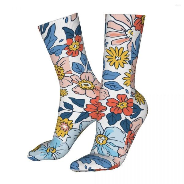 Meias masculinas hip hop elegante floral primavera flor vintage padrão gráfico verão outono inverno