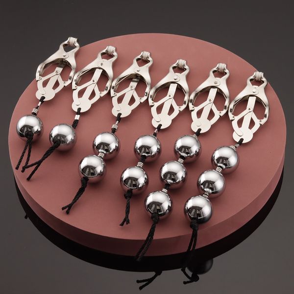 Brinquedos adultos 3 estilo metal bdsm mamilo grampos pesos para mulheres clipes femininos pendurados bolas peito clitóris labia sexo prata 230925