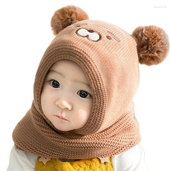 Berets Doit Baby Boy Beanie Schützen Hals Bär Winddicht Winter Kind Cartoon Hut Gestrickte Warme Fleece Kinder Mädchen Earflap Caps