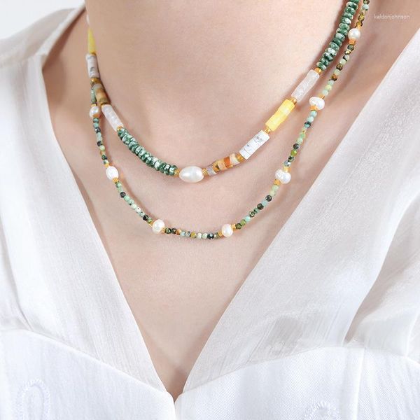 Halsband Minar Vintage 18K vergoldeter Titanstahl Mehrfarbiger Naturstein Rammel Achat Jade Strang für Frauen Mädchen