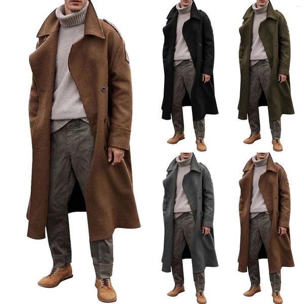 Lã masculina 2023 moda masculina casacos casual negócios trench coat sólido casaco masculino estilo punk manga comprida turn-down colarinho jaqueta