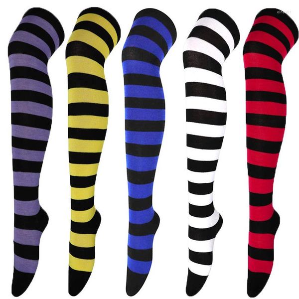 Женские носки на Хэллоуин выше колена, высокие чулки в полоску, длинные аниме-трусики, чулки