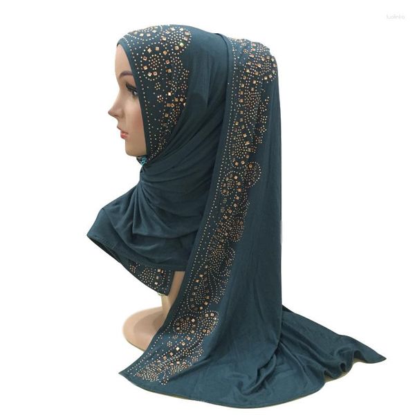 Ethnische Kleidung Mercerisierte Baumwolle Gold Glas Kristall Perlen Muslim Langer Schal Hut Damen Kopftuch