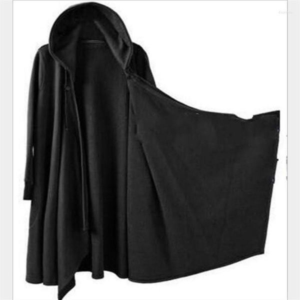 Casacos de Trench Masculinos Gótico Manto Sólido Solto À Prova de Vento Casaco Homens Chic Inverno Long Cape Poncho Hombre Jaquetas Com Capuz Robe Top