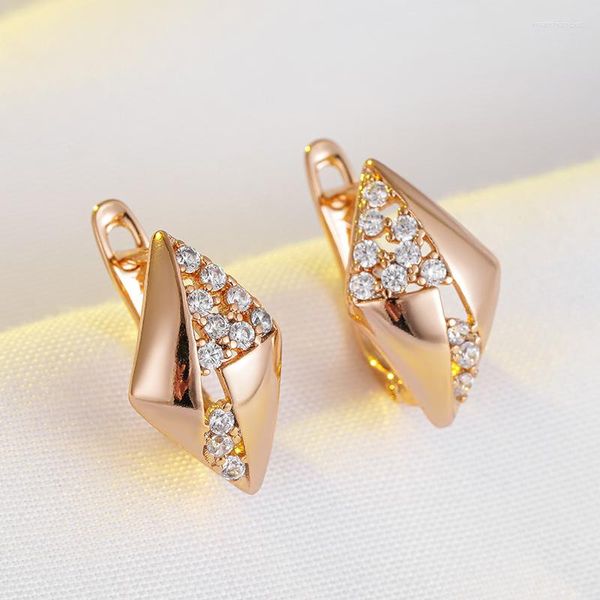 Hoop Ohrringe Wbmqda Mode Design Geometrische Glänzend Schneiden Zirkon Für Frauen 585 Rose Gold Farbe Luxus Trendy Edlen Schmuck