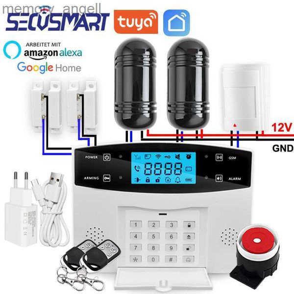 Alarmsysteme Tuya Smart WiFi Alarmsystem GSM Wireless Home Burnglar Security Sound Alarm Wired Detektor Smart Life App Alexa Home YQ230926