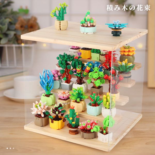 Caixa cega 1 pcs caixa cega brinquedos diy bloco de construção flor suculentas planta crianças montar pequenos presentes de tijolo crianças brinquedo para meninos meninas 230925