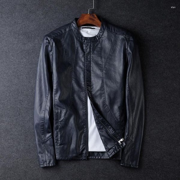 Männer Fell Klassische Ankunft Dünne Pu Slim Fit Leder Jacken Hohe Qualität Mode Moto Biker Stehen Casual Schwarz Mantel 4XL